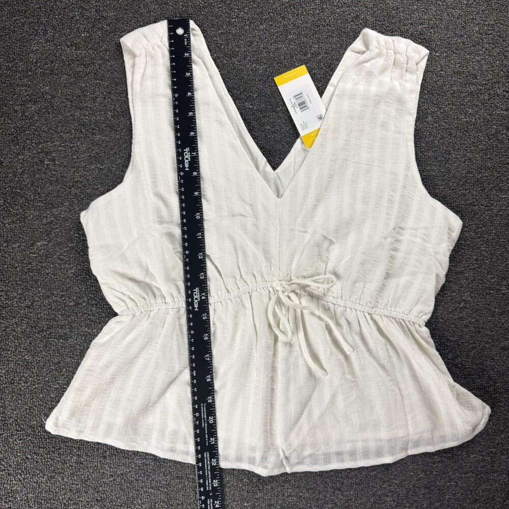 Steve Madden Womens Medium White Sleeveless V Neck Peplum Tie Waist Top NWT - Picture 7 of 13